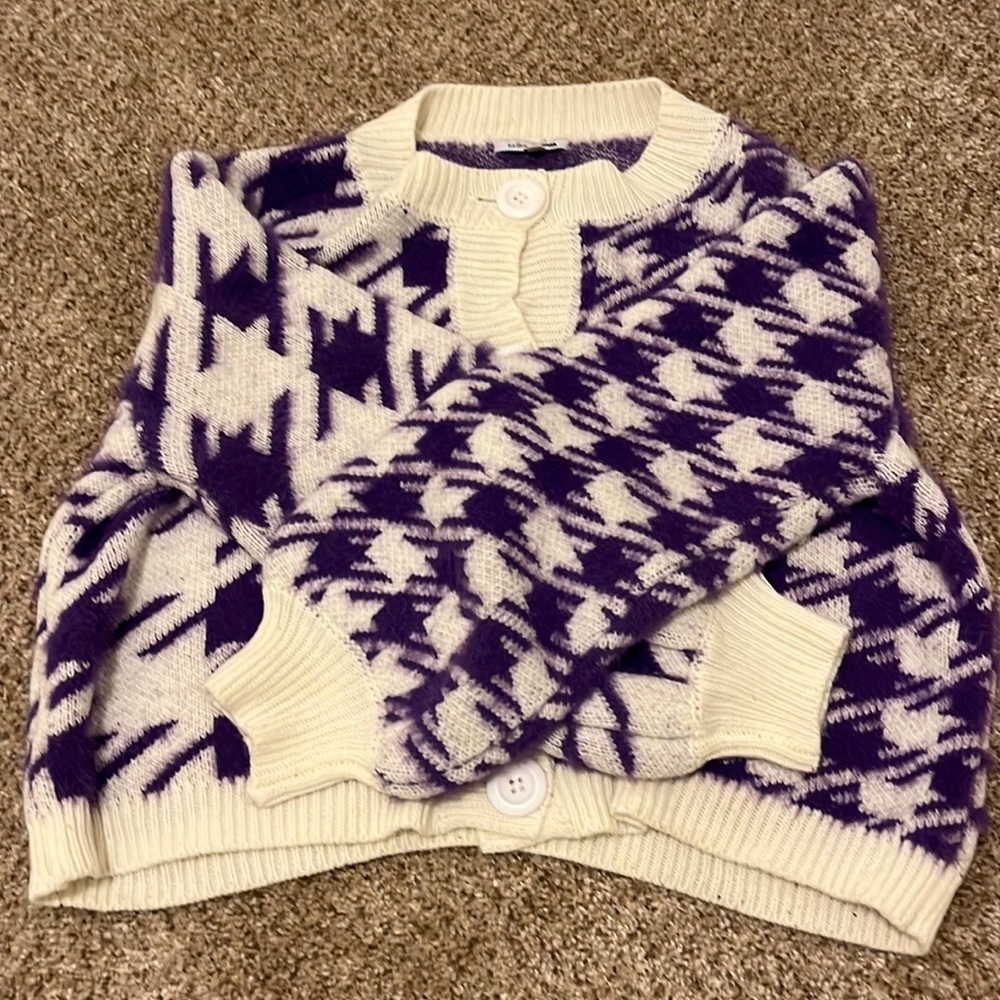 Fashion nova purple and white cardigan size M